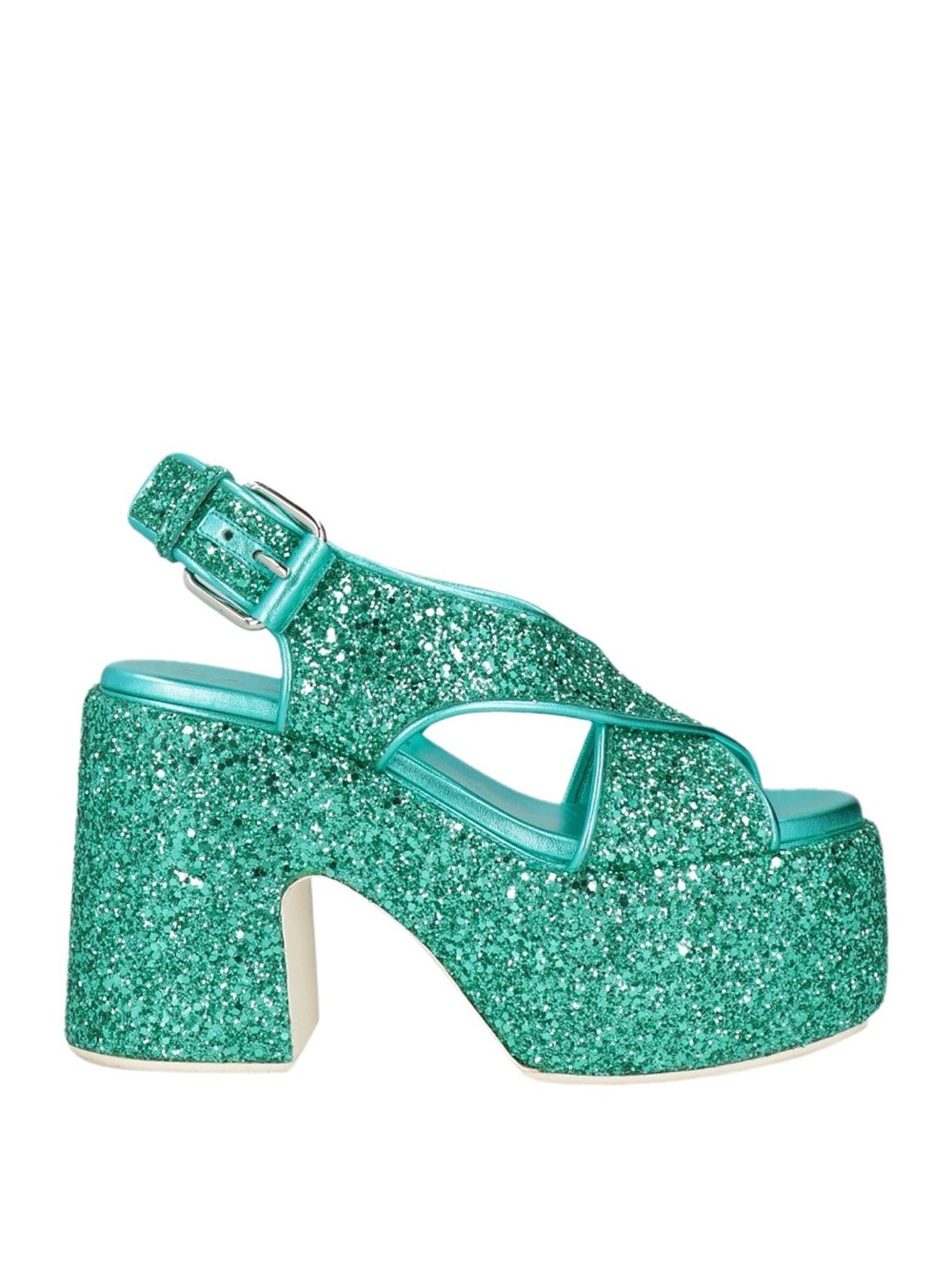 Casadei aqua marine glitter platform sandals